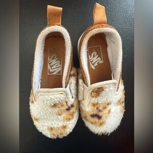Vans Cream and Brown Fuzzy Slip-Ons